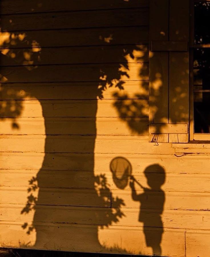 Kinderhypnose: Schatten eines Kindes mit Schmetterlingsnetz an einer Holzwand